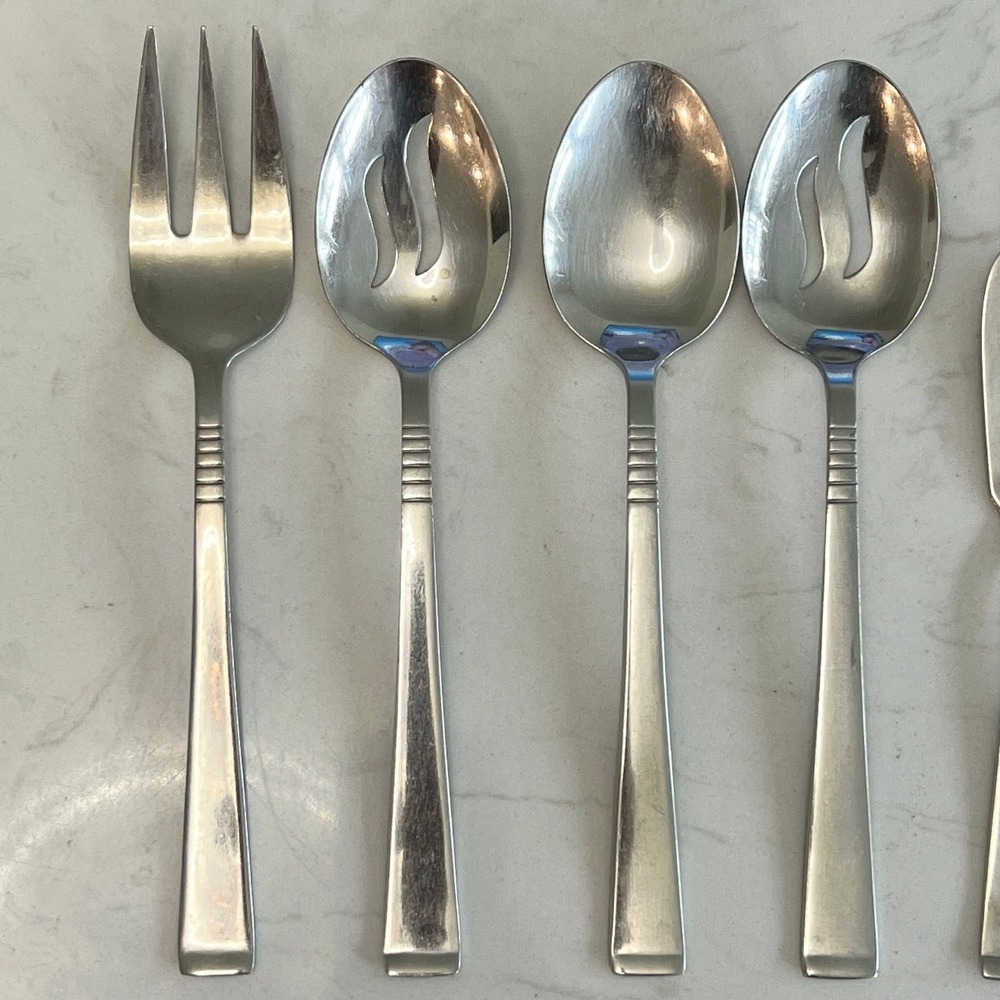 Libbey Flatware Serving Set Stainless Steel Retro Modern Hostess Utensils‎ - Picture 3 of 8